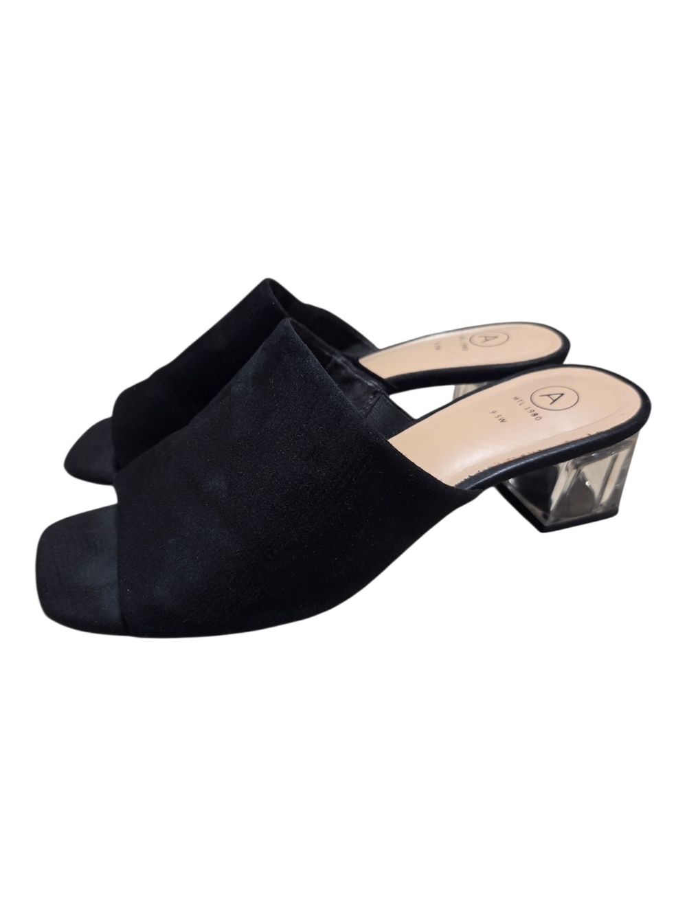 Black Open-Toe Mule with Clear Block Heel